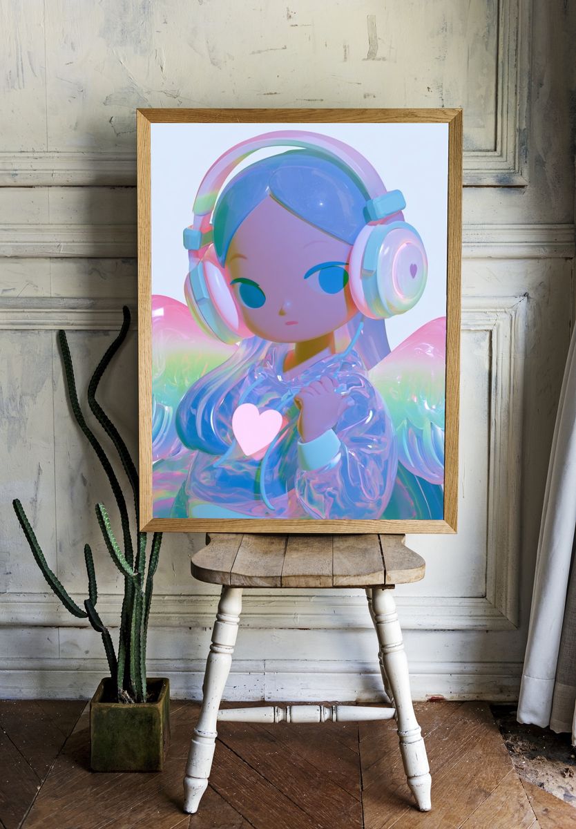 Pastel Angel Girl Illustration Poster. — room view 1