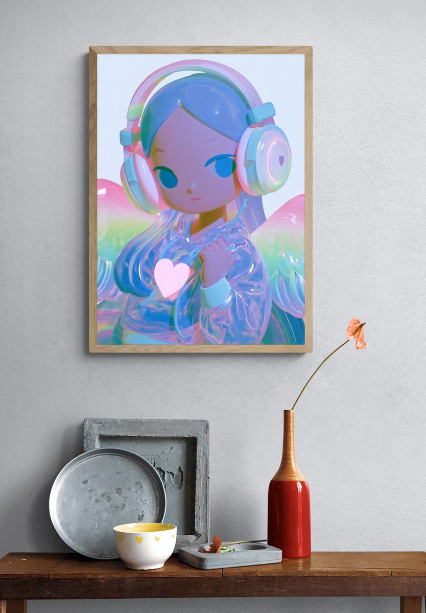 Pastel Angel Girl Illustration Poster. — room view 3