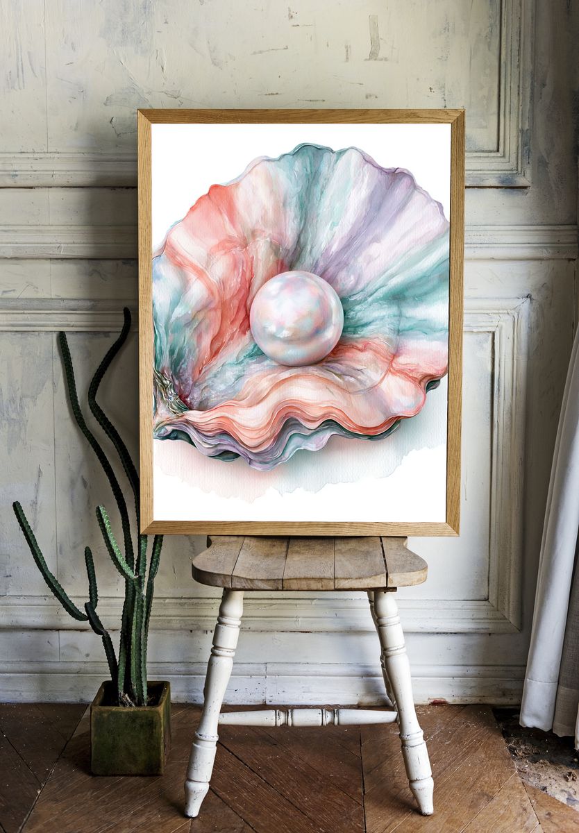 Pastel Seashell Watercolor Poster. — room view 1