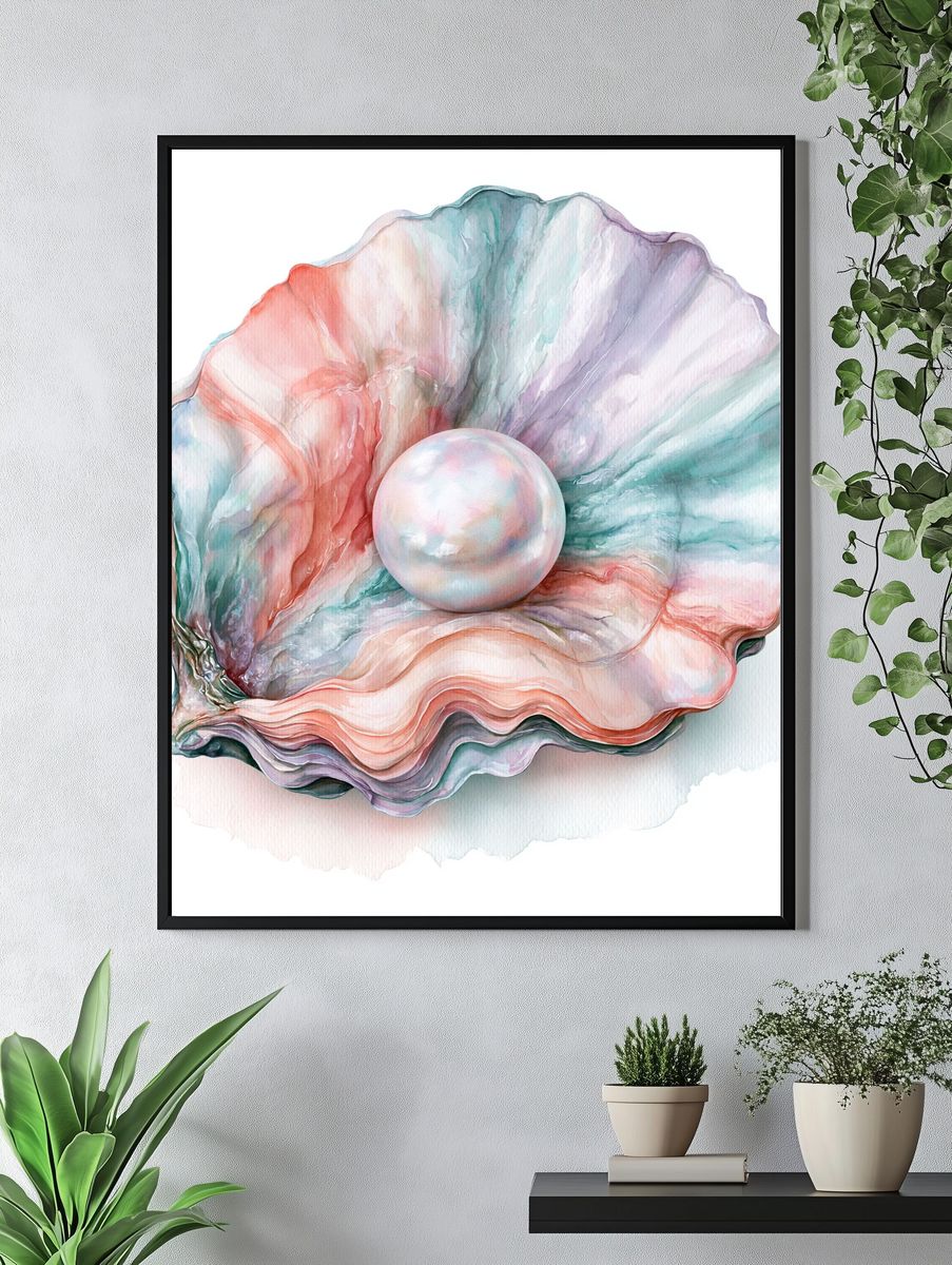 Pastel Seashell Watercolor Poster. — room view 4