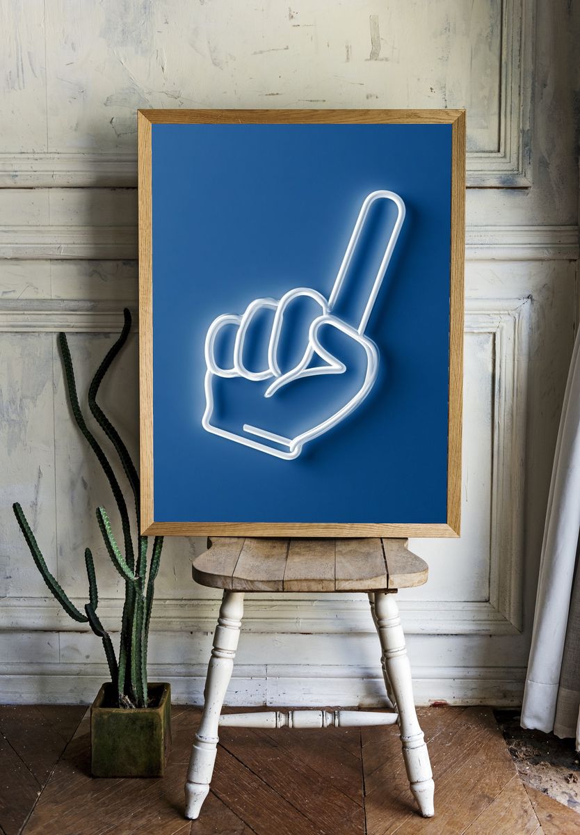 Foam Finger Neon Blue Poster. room preview