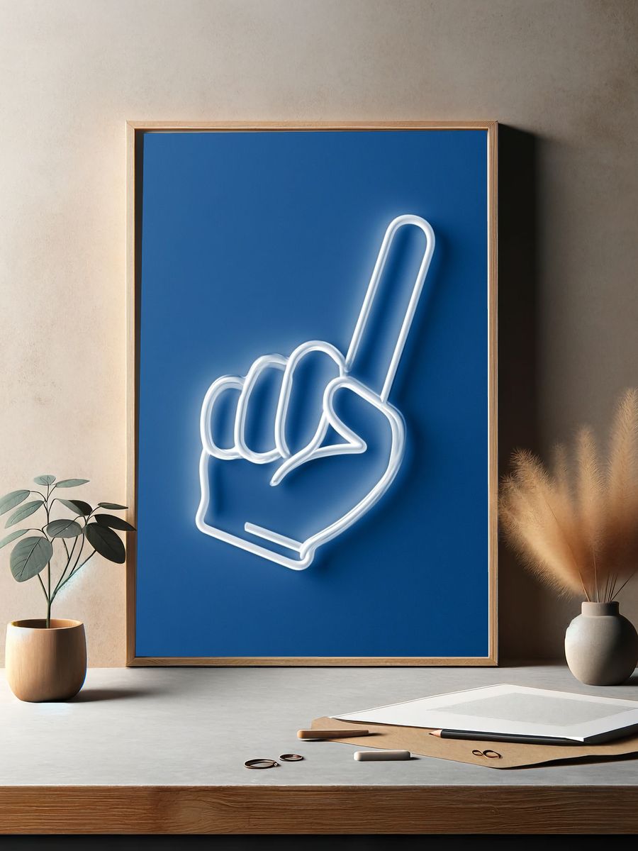 Foam Finger Neon Blue Poster. — room view 2