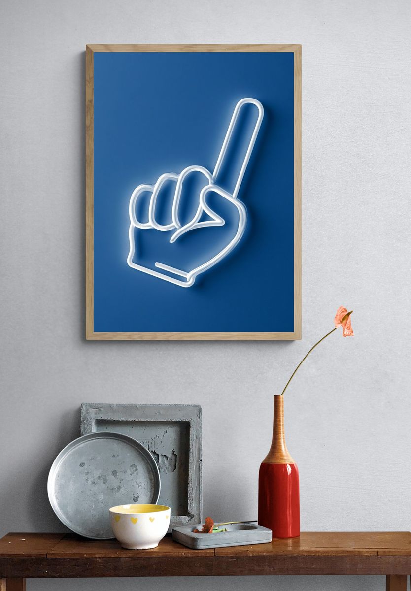 Foam Finger Neon Blue Poster. — room view 3