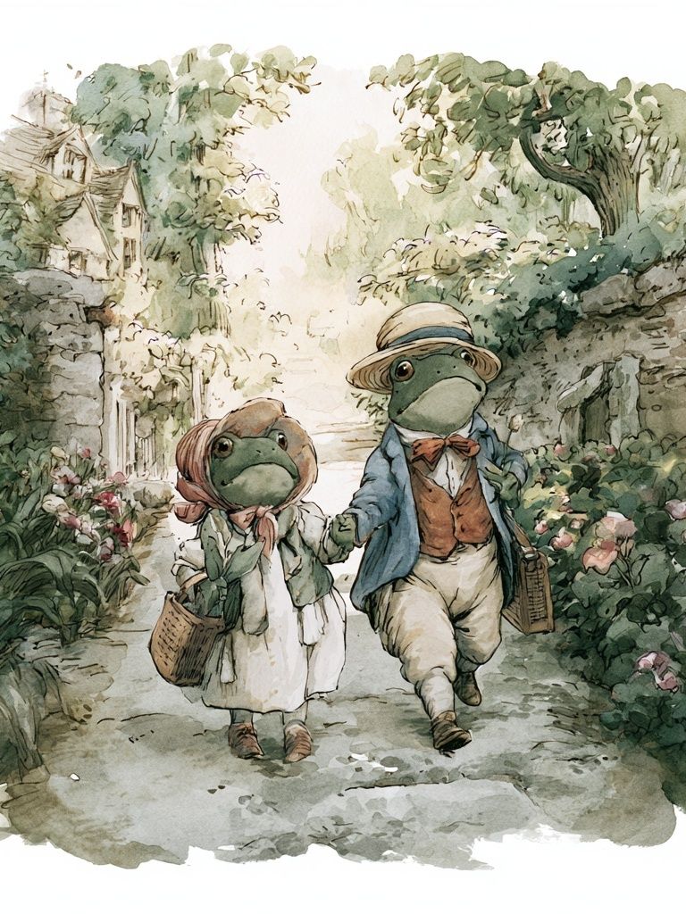 Frog Couple Garden Stroll Print. poster detail