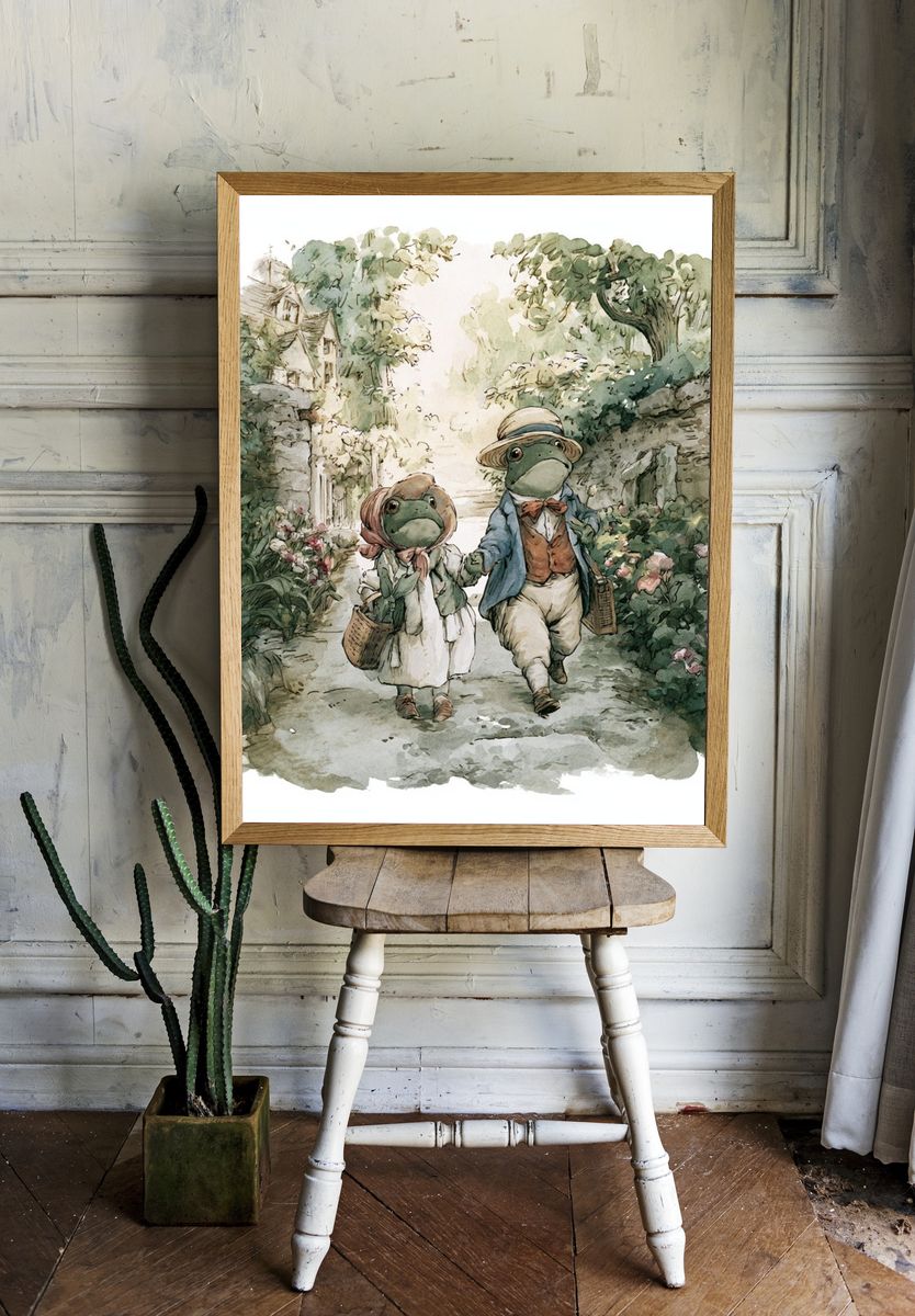 Frog Couple Garden Stroll Print. — room view 1