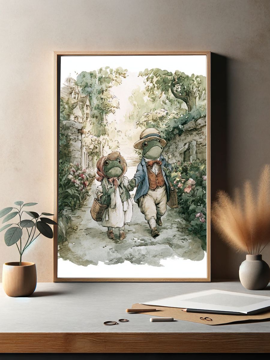 Frog Couple Garden Stroll Print. — room view 2