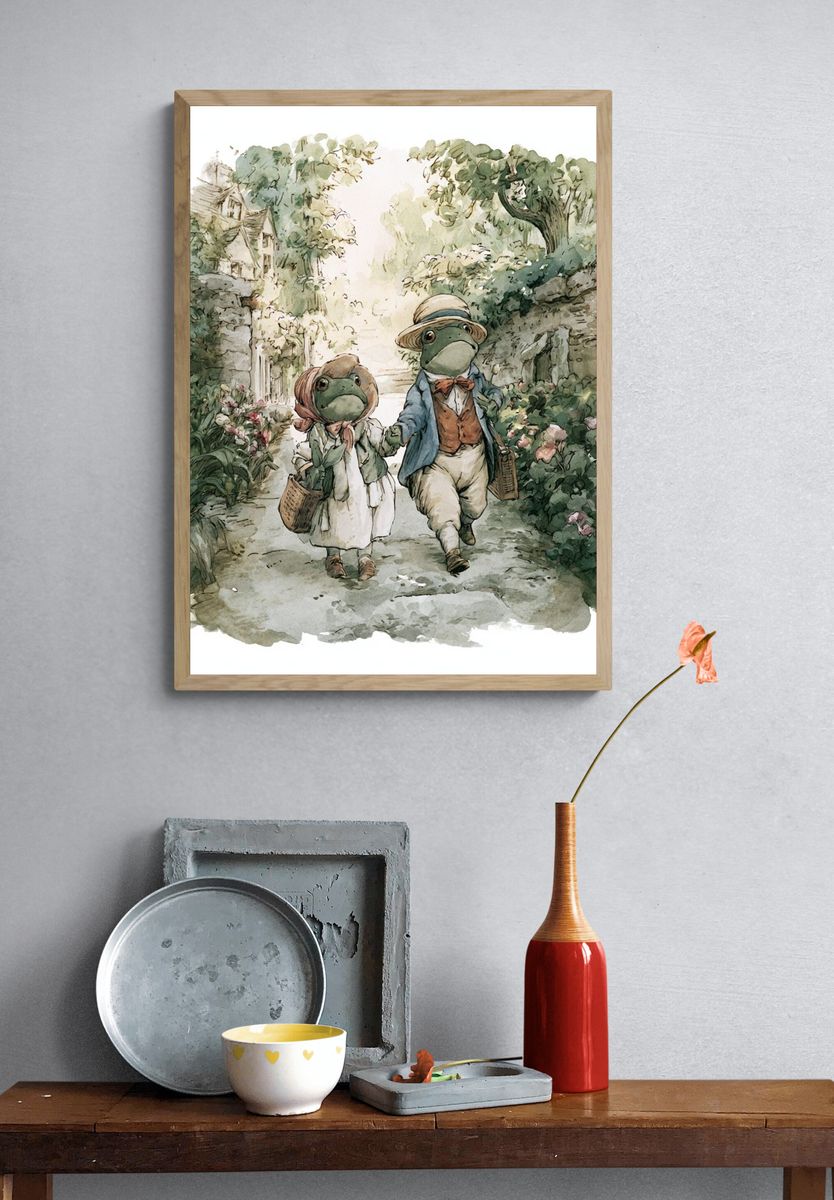 Frog Couple Garden Stroll Print. — room view 3