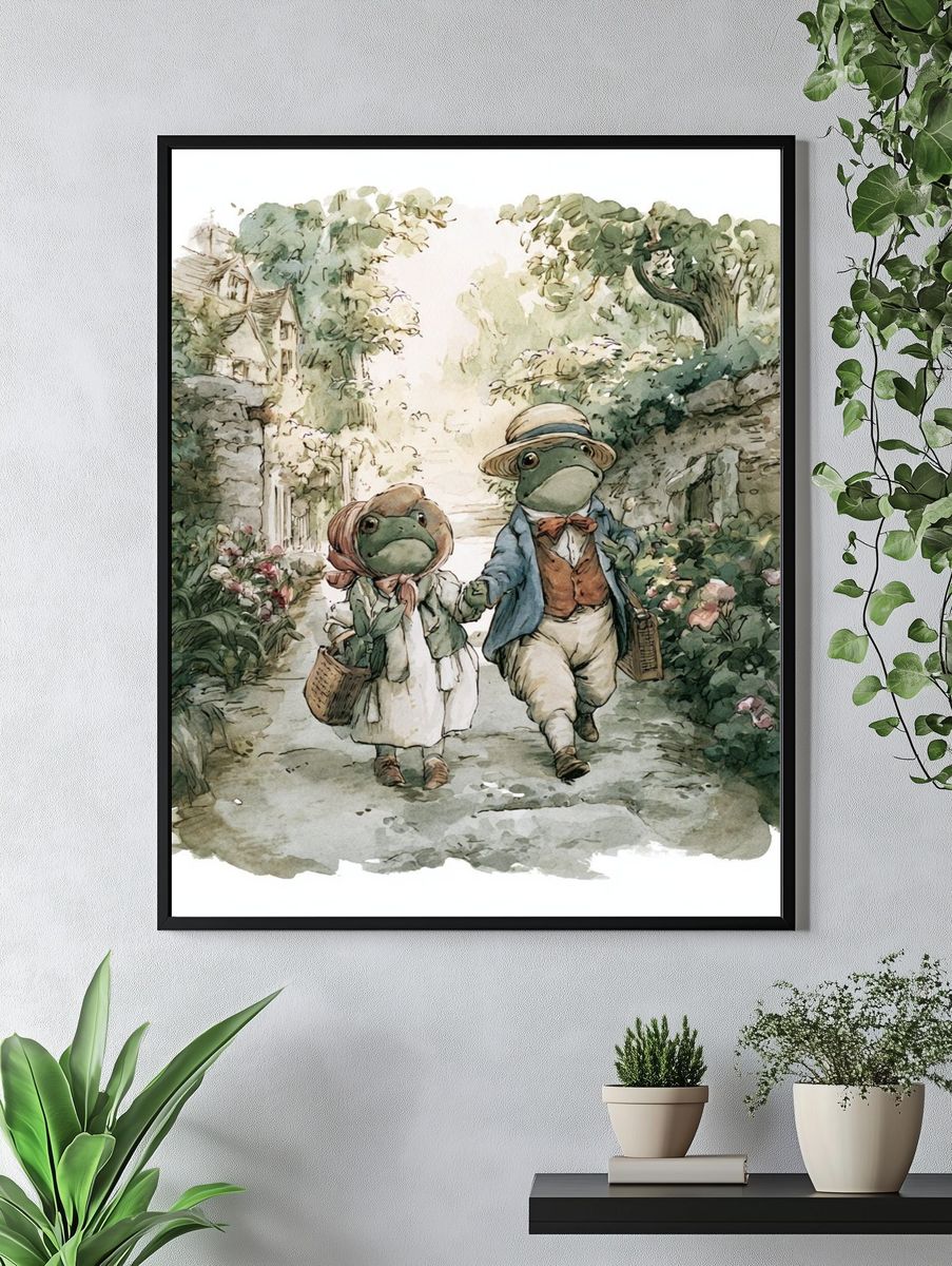 Frog Couple Garden Stroll Print. — room view 4