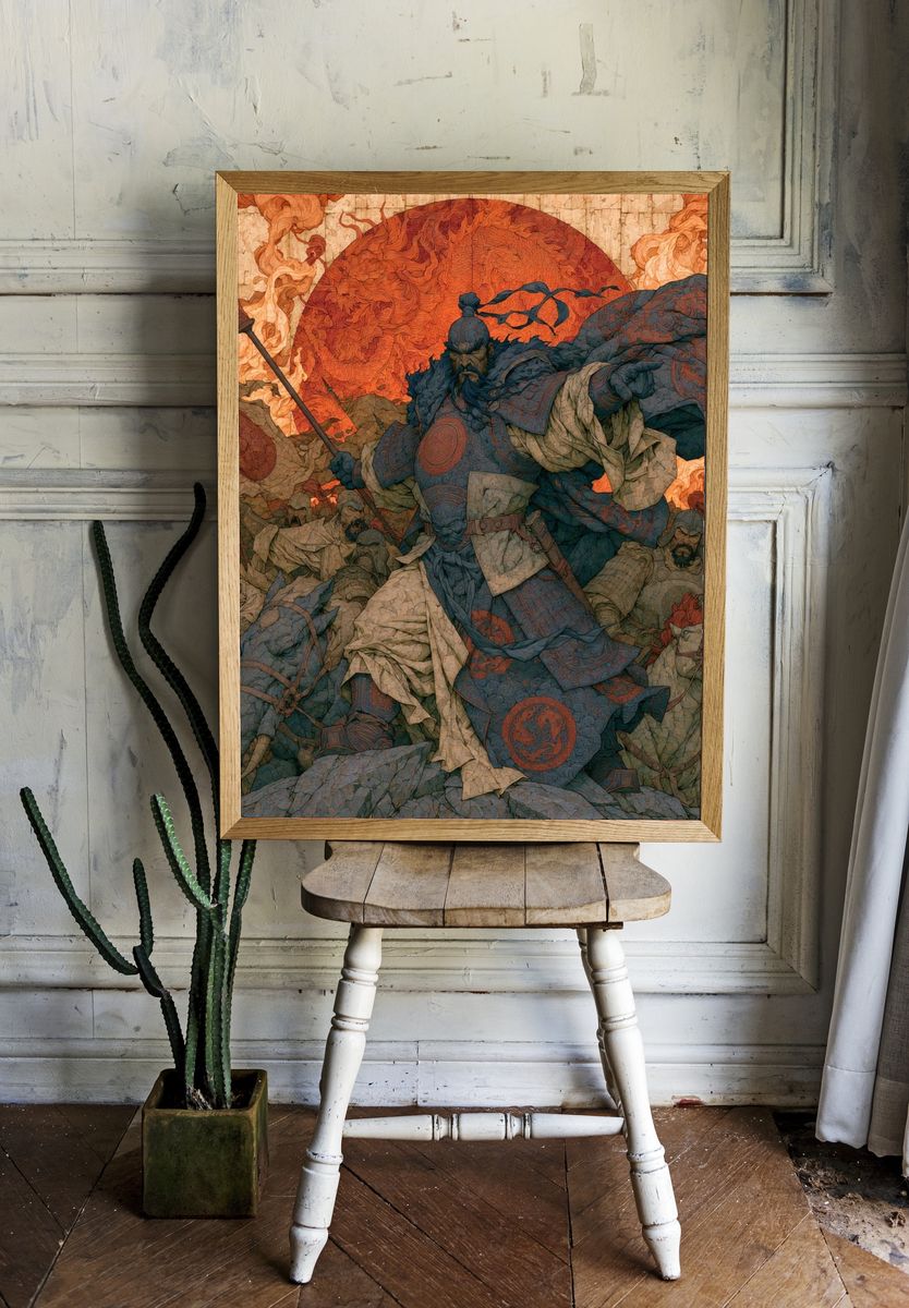 Samurai Battle Scene Illustration Poster. room preview