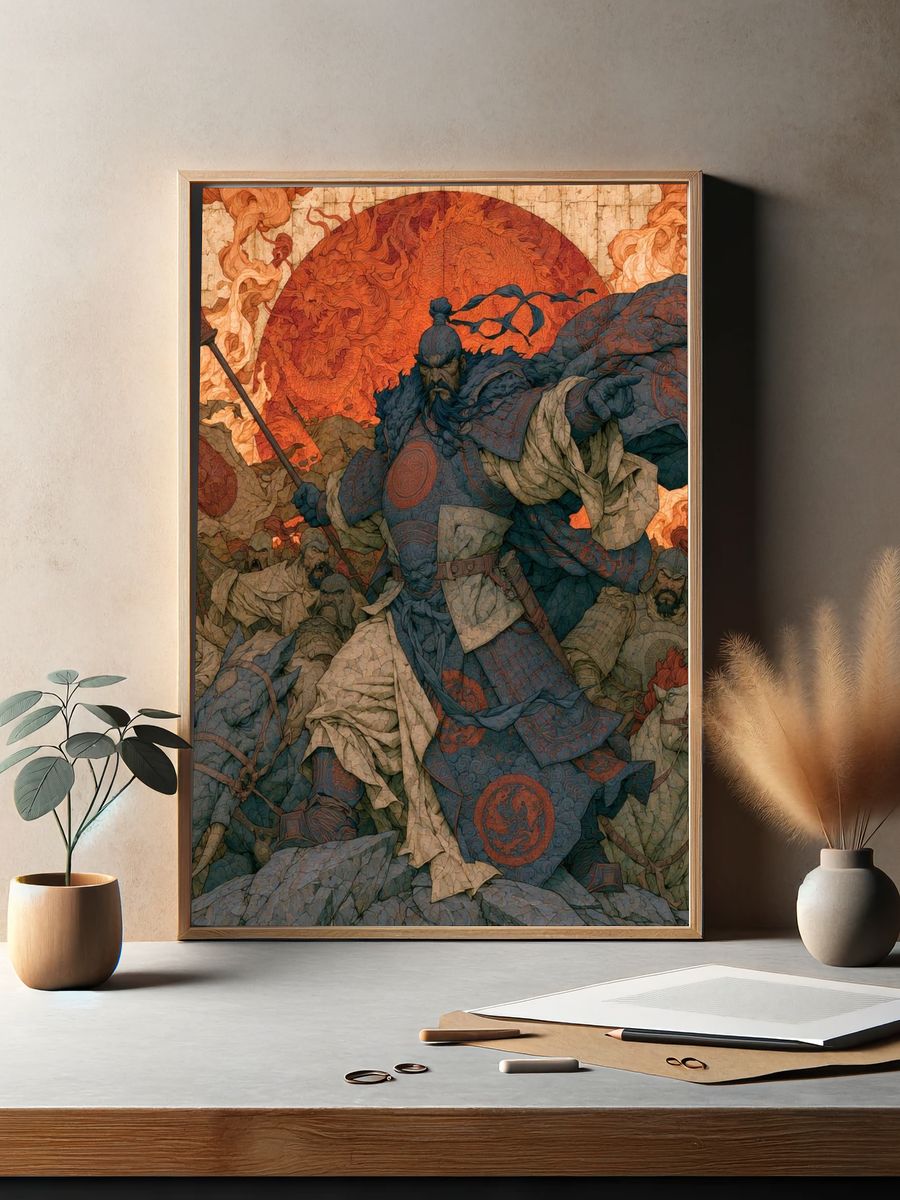Samurai Battle Scene Illustration Poster. — room view 2