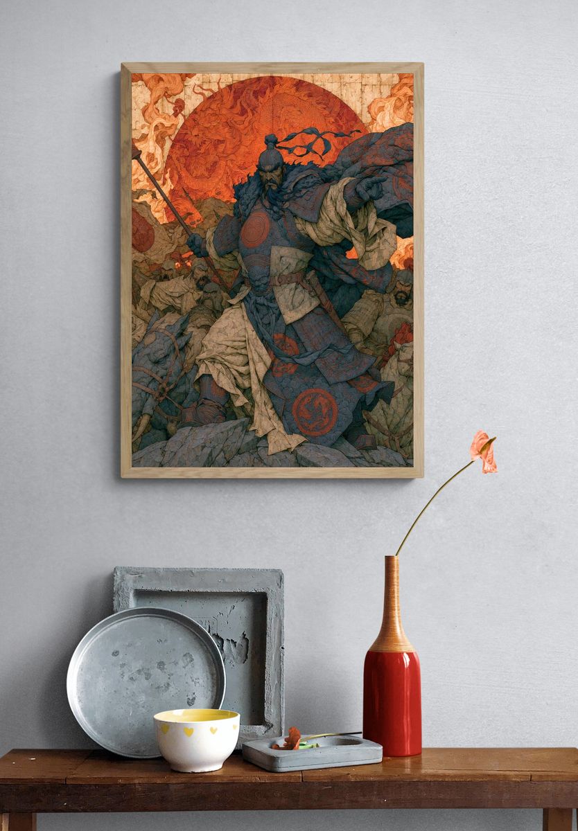 Samurai Battle Scene Illustration Poster. — room view 3