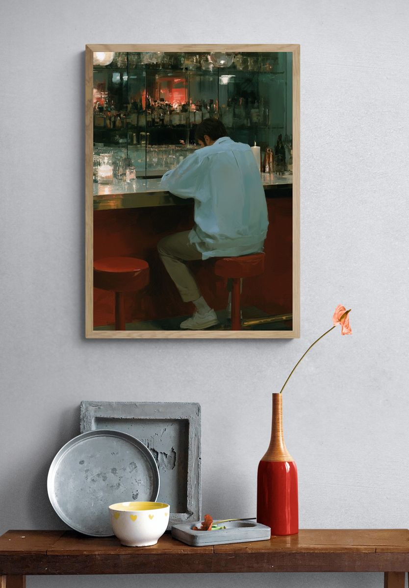 Lonely Bar Interior Illustration Poster. — room view 3