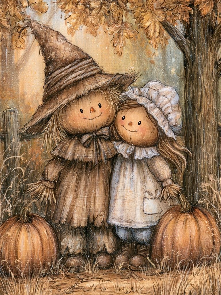 Autumn Scarecrow Children Illustration Poster. poster — illustration art