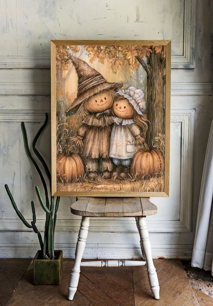 Autumn Scarecrow Children Illustration Poster. — room view 1