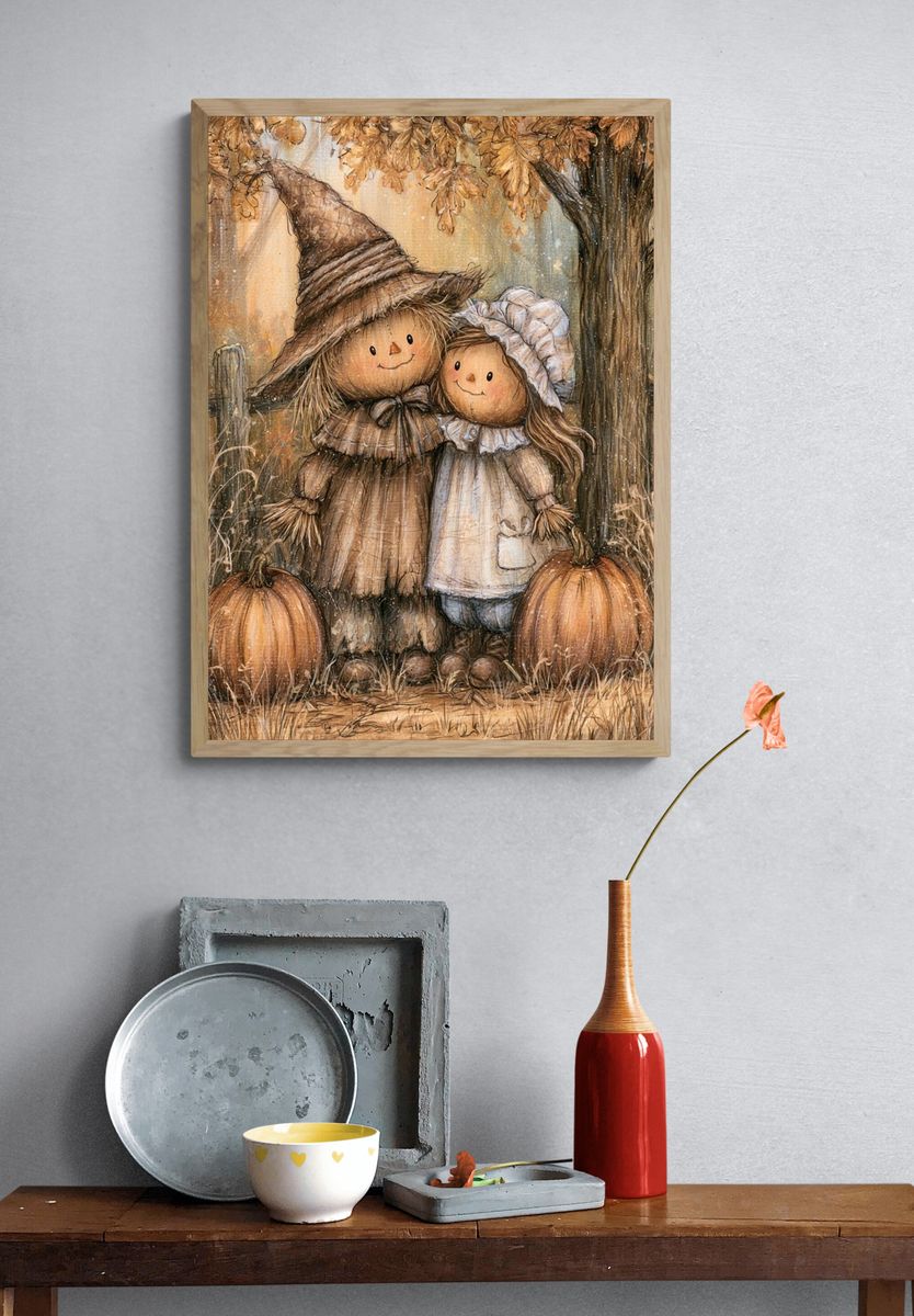 Autumn Scarecrow Children Illustration Poster. — room view 3