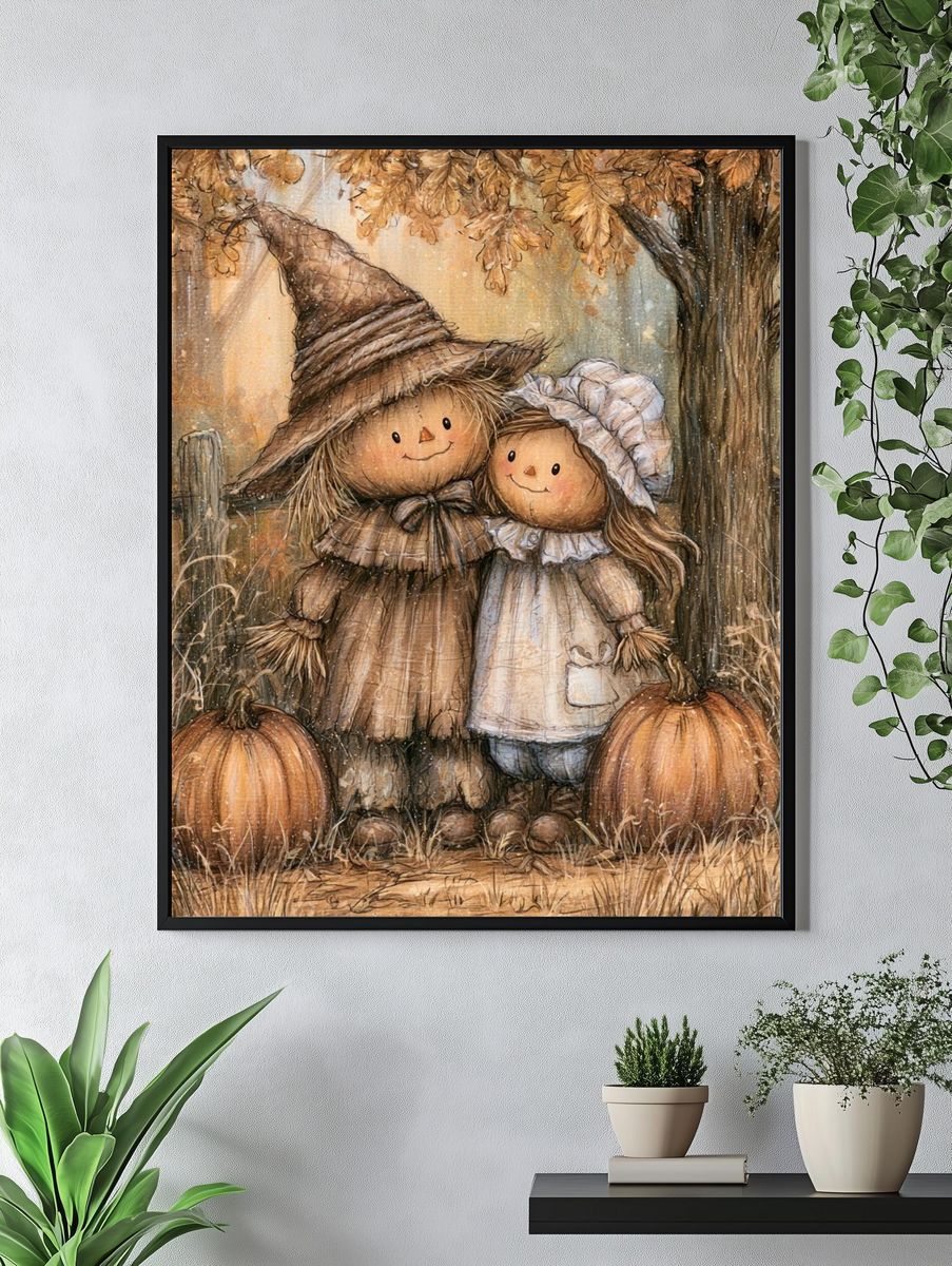 Autumn Scarecrow Children Illustration Poster. — room view 4