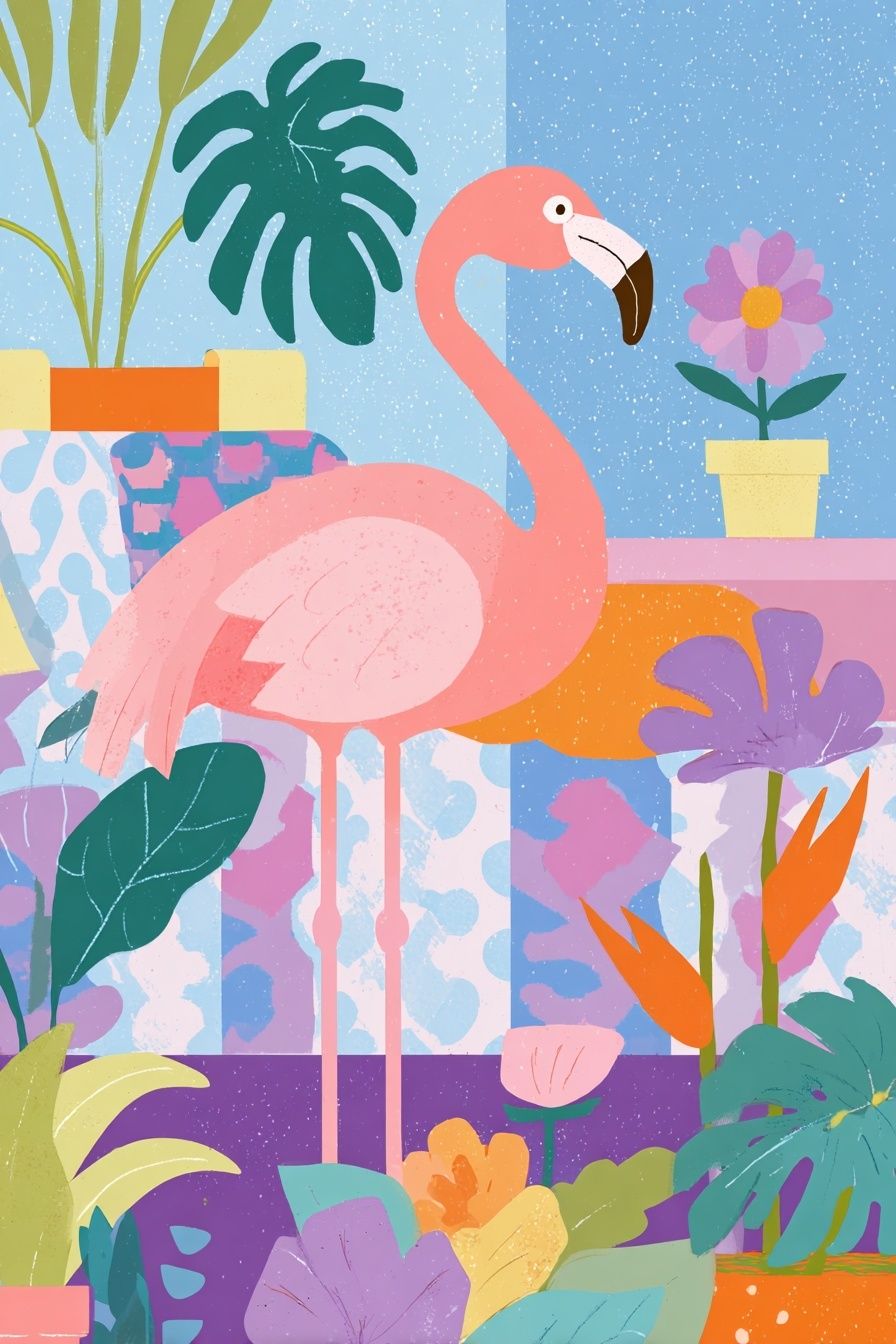 Pink Flamingo Tropical Illustration Poster. poster detail
