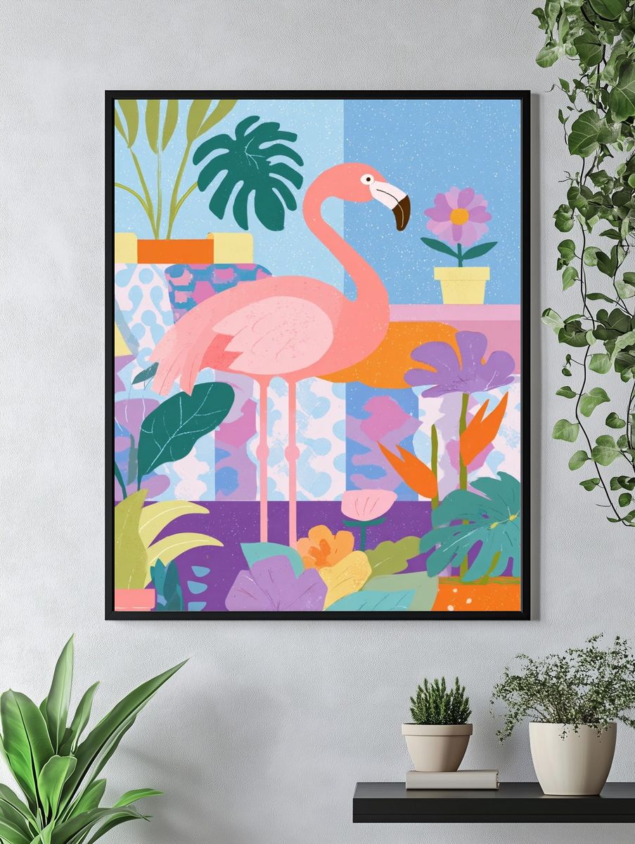 Pink Flamingo Tropical Illustration Poster. — room view 4