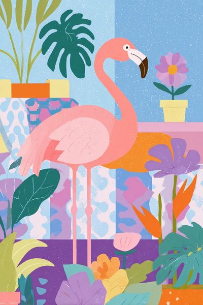 Pink Flamingo Tropical Illustration Poster. poster print