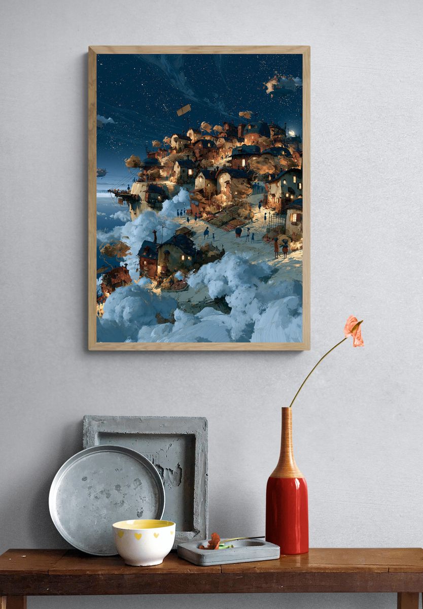 Floating Village Nightscape Print. — room view 3