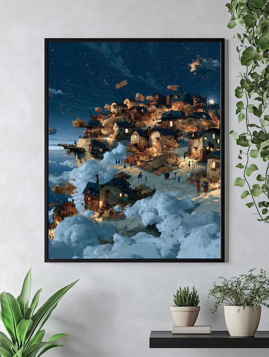 Floating Village Nightscape Print. — room view 4