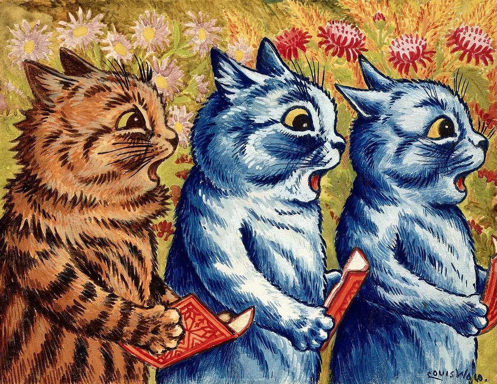 Three cats singing. Gouache Louis. poster detail