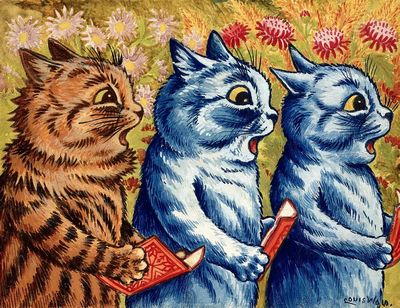 Three cats singing. Gouache Louis. poster
