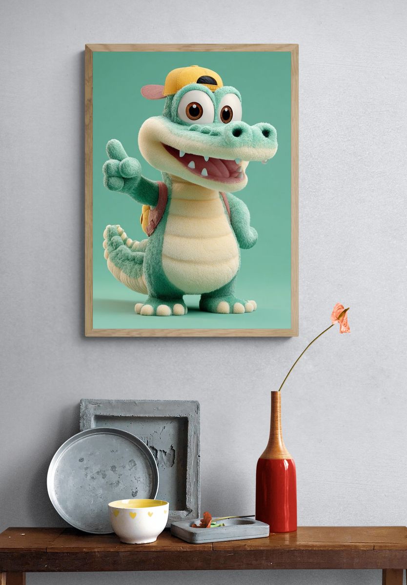 Cute Cartoon Crocodile Illustration Poster. — room view 3