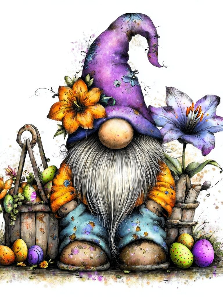 Easter Gnome Floral Illustration Poster. poster detail