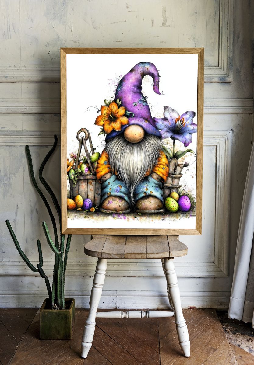 Easter Gnome Floral Illustration Poster. room preview