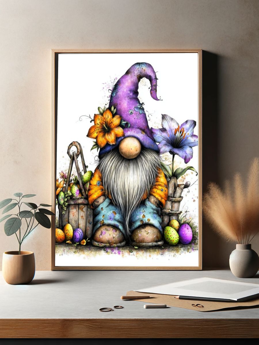 Easter Gnome Floral Illustration Poster. — room view 2