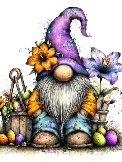 Easter Gnome Floral Illustration Poster.