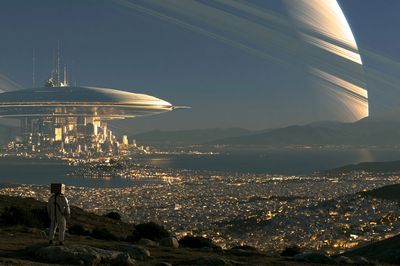 Alien Cityscape Sci-Fi Poster.