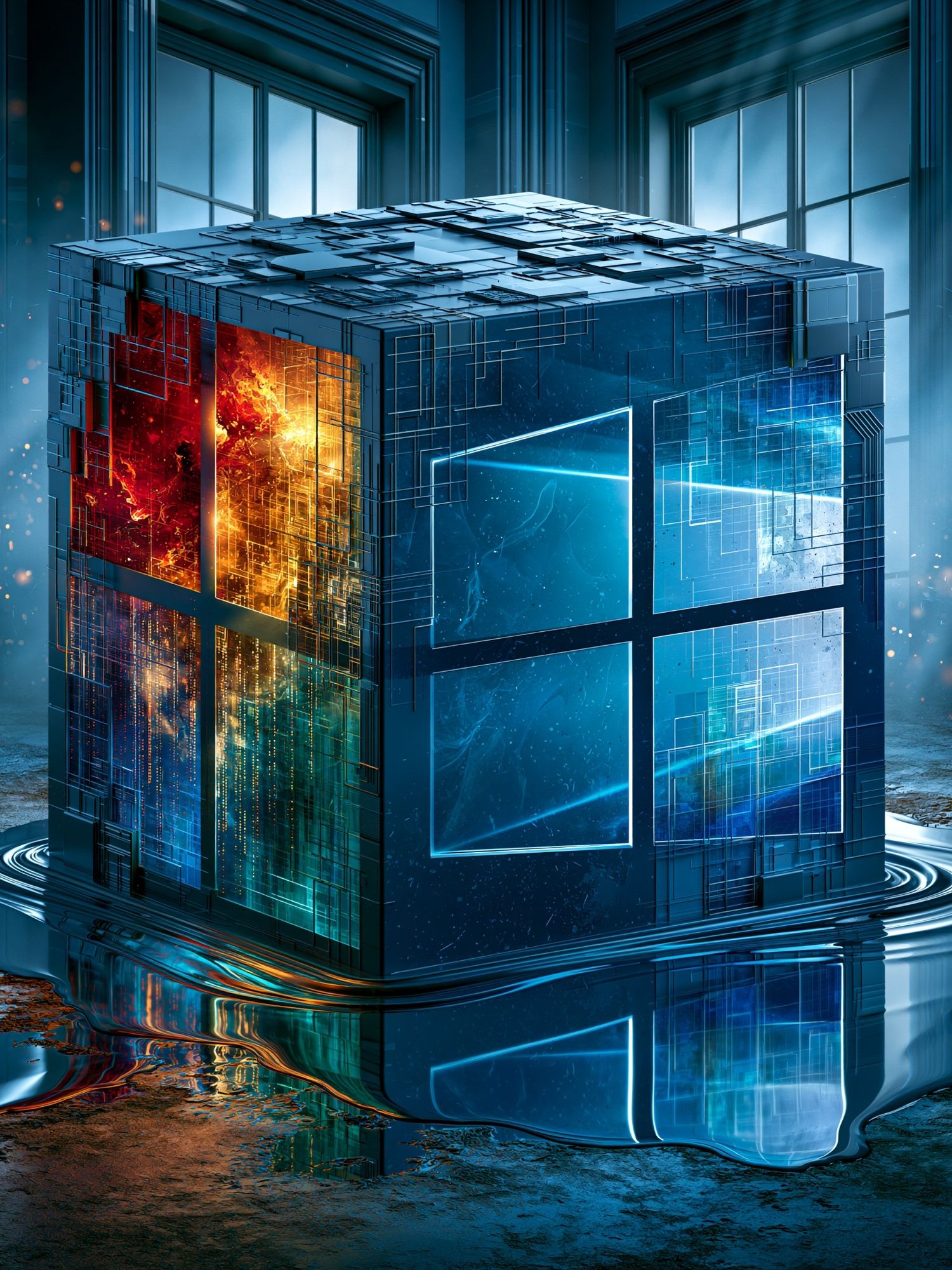 Futuristic Neon Cube Illustration Poster. poster — illustration art