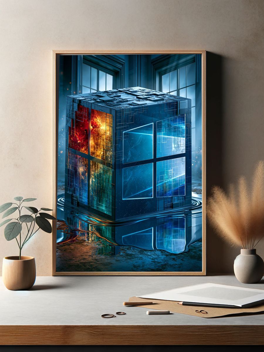 Futuristic Neon Cube Illustration Poster. — room view 2