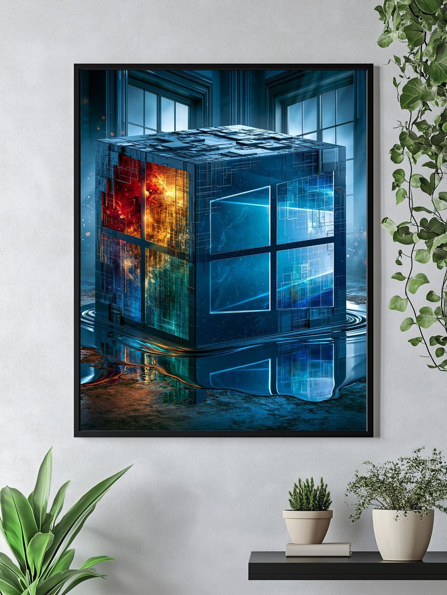 Futuristic Neon Cube Illustration Poster. — room view 4