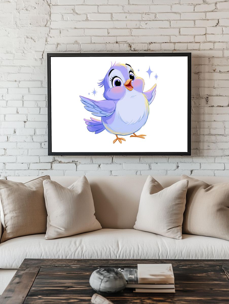 Cute Blue Bird Cartoon Print. — room view 1