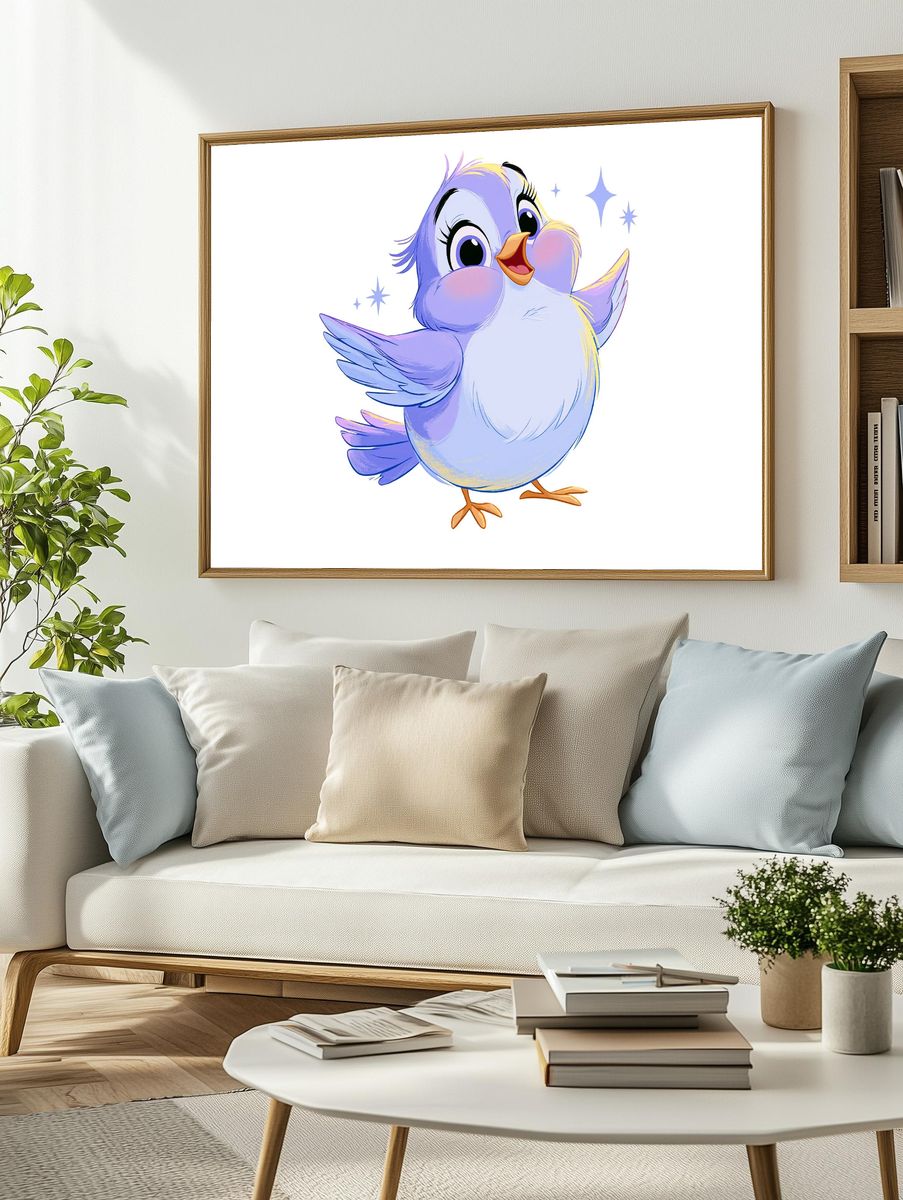 Cute Blue Bird Cartoon Print. — room view 2