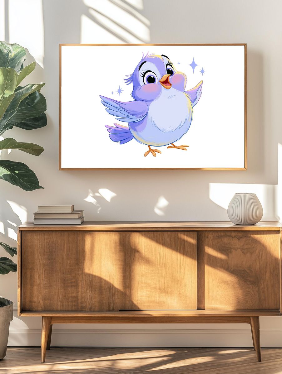 Cute Blue Bird Cartoon Print. — room view 3