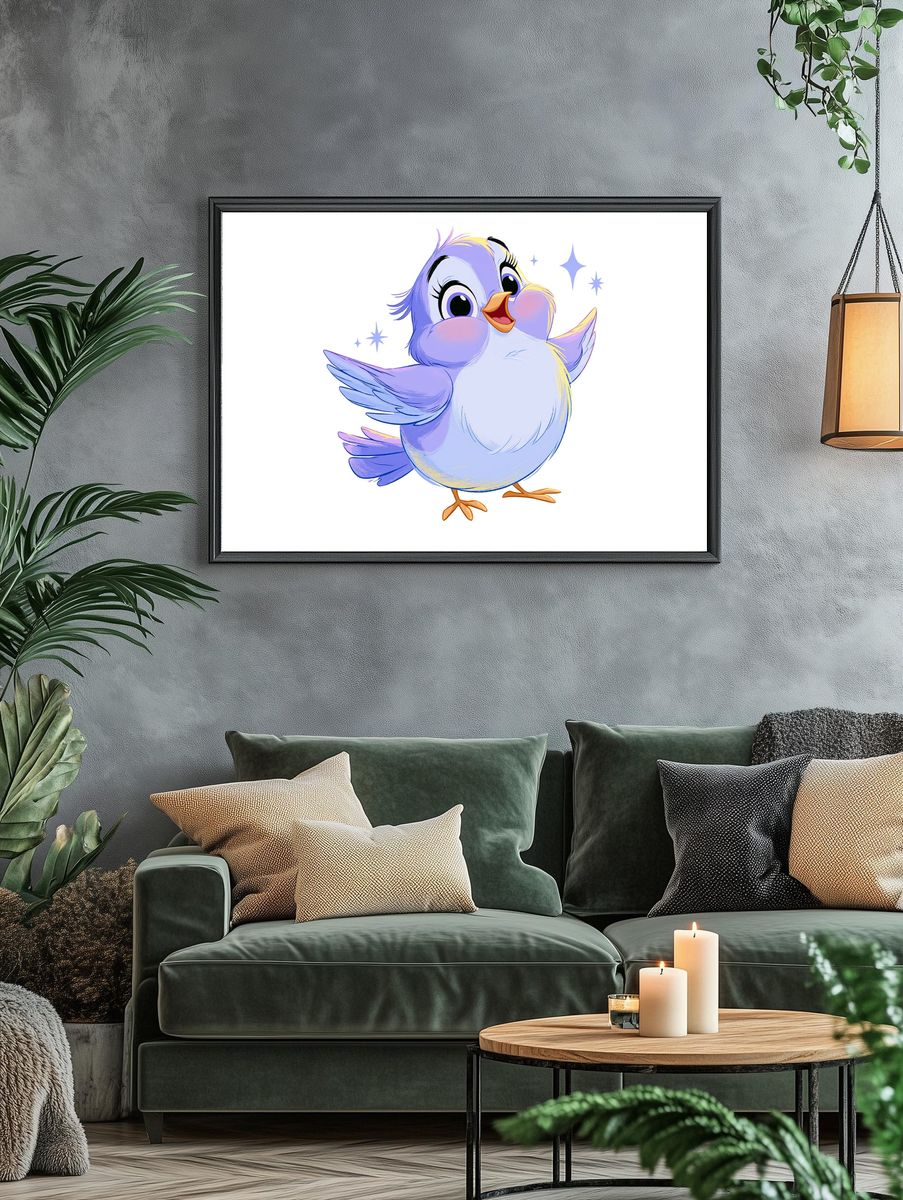 Cute Blue Bird Cartoon Print. — room view 4