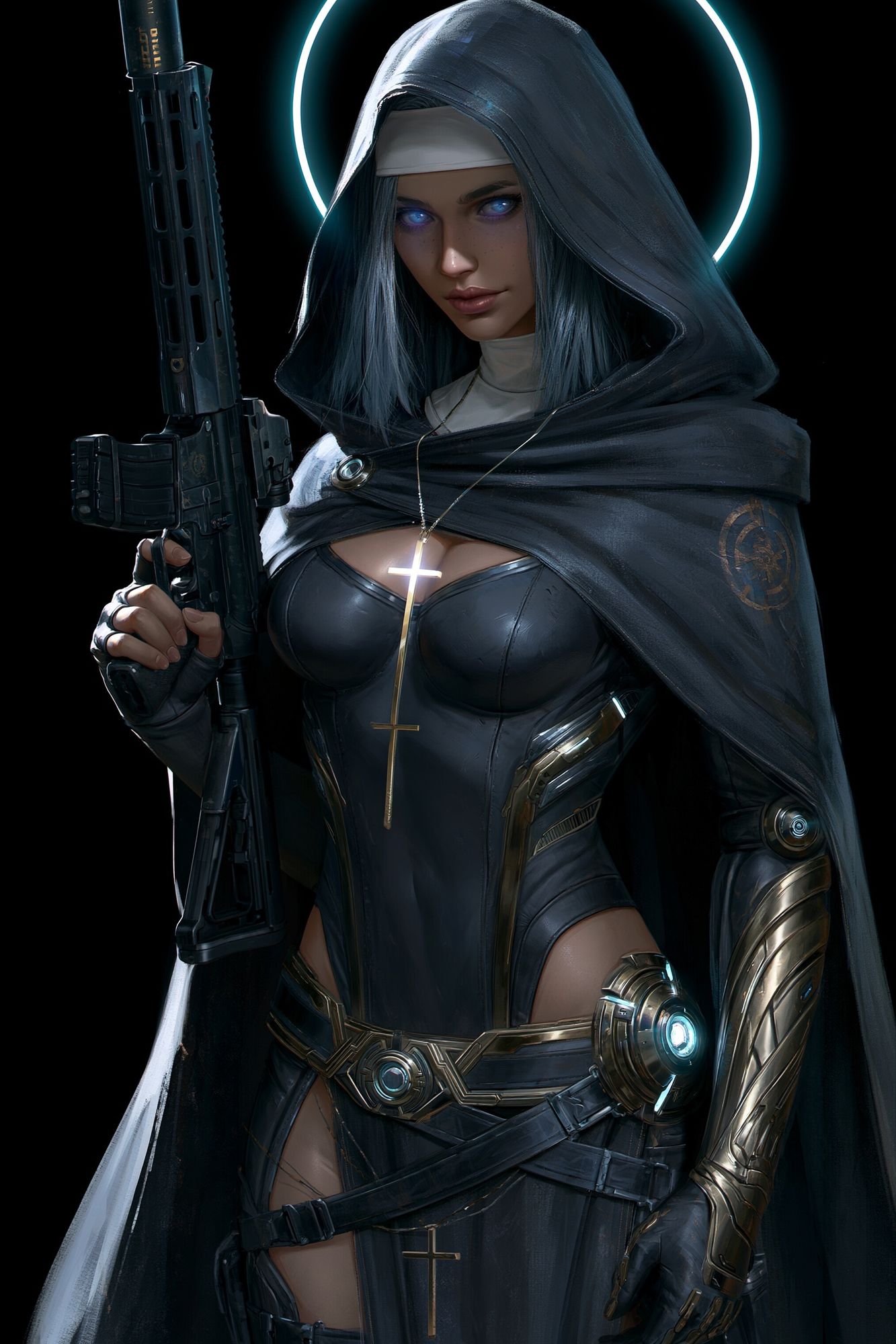 Cyber Nun Warrior Illustration Poster. poster detail