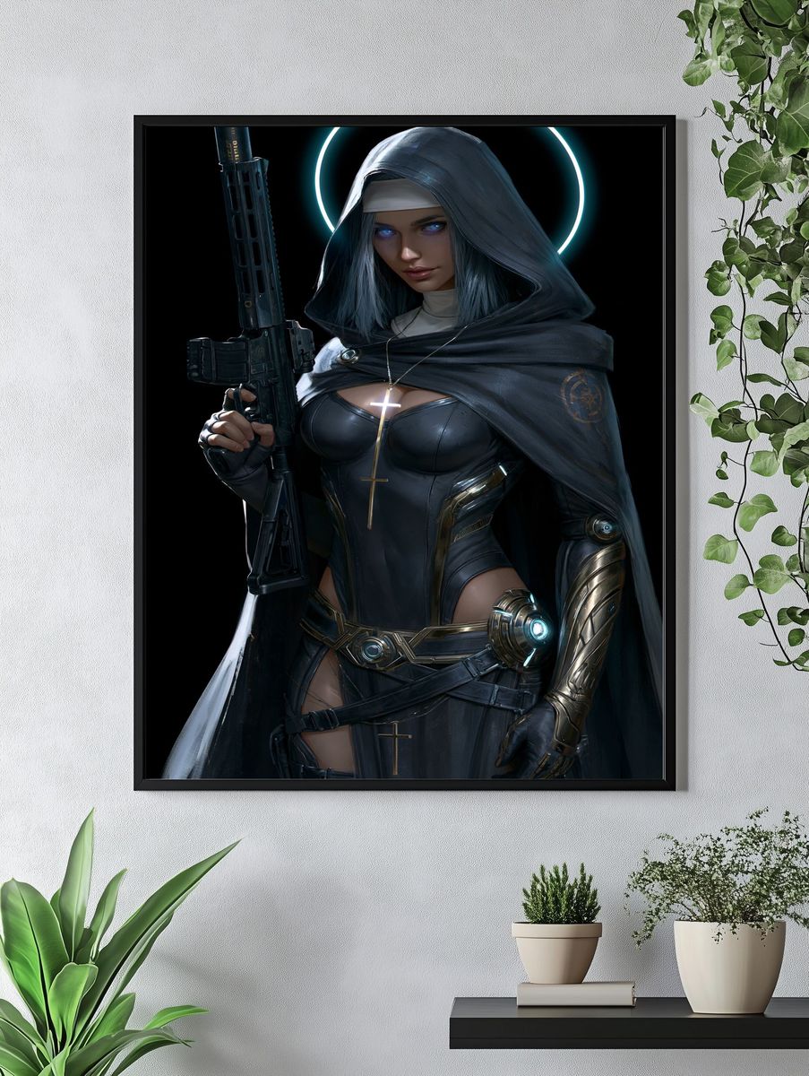 Cyber Nun Warrior Illustration Poster. — room view 4