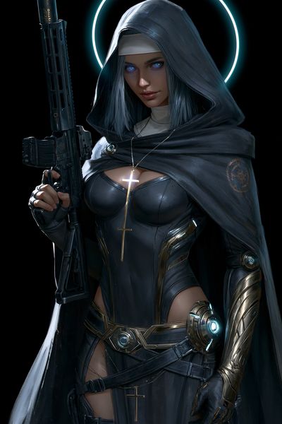 Cyber Nun Warrior Illustration Poster. poster