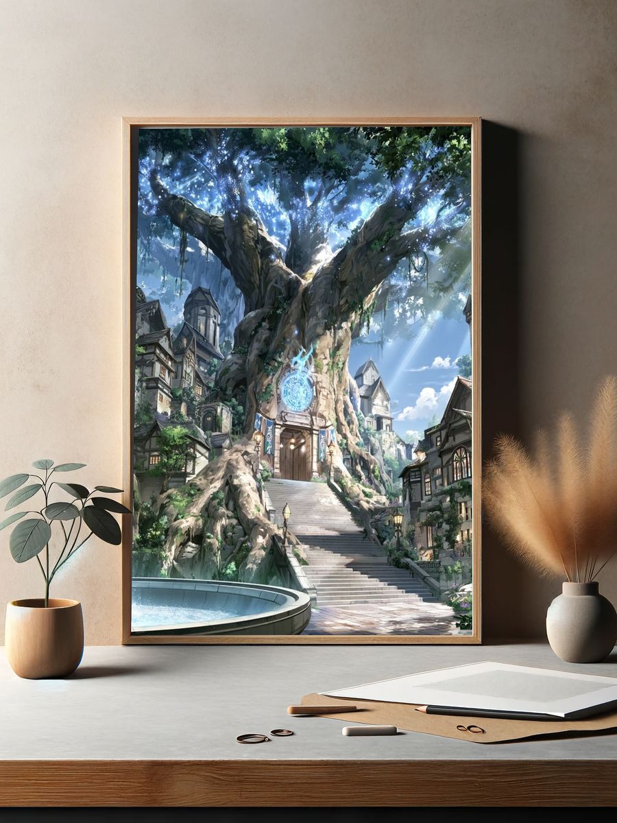 Enchanted Tree Village Fantasy Print. — room view 2