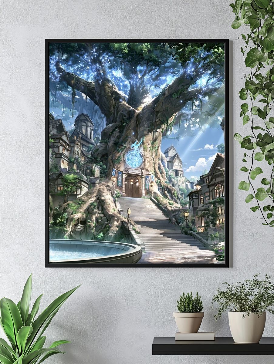 Enchanted Tree Village Fantasy Print. — room view 4