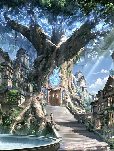 Enchanted Tree Village Fantasy Print.