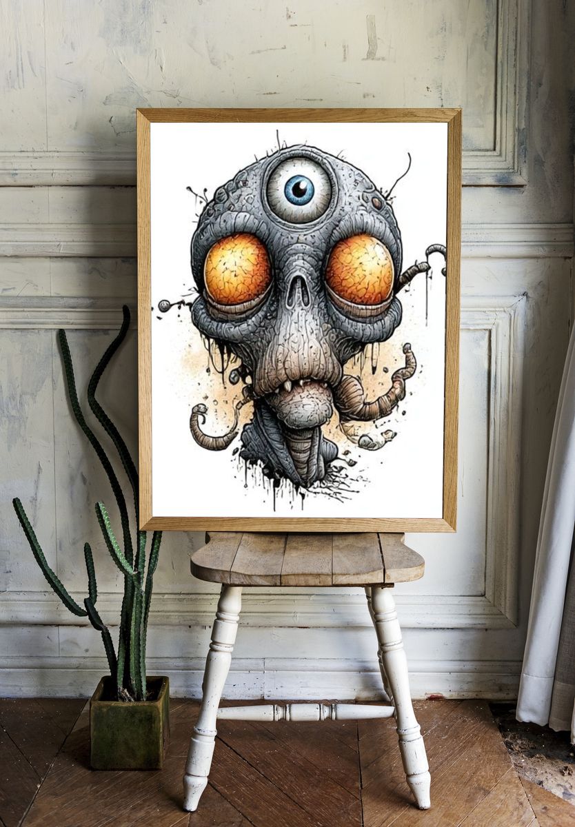 Surreal Alien Skull Illustration Poster. — room view 1