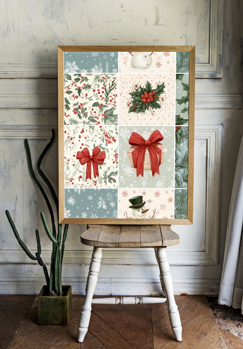 Christmas Botanical Gift Wrap Poster. room preview