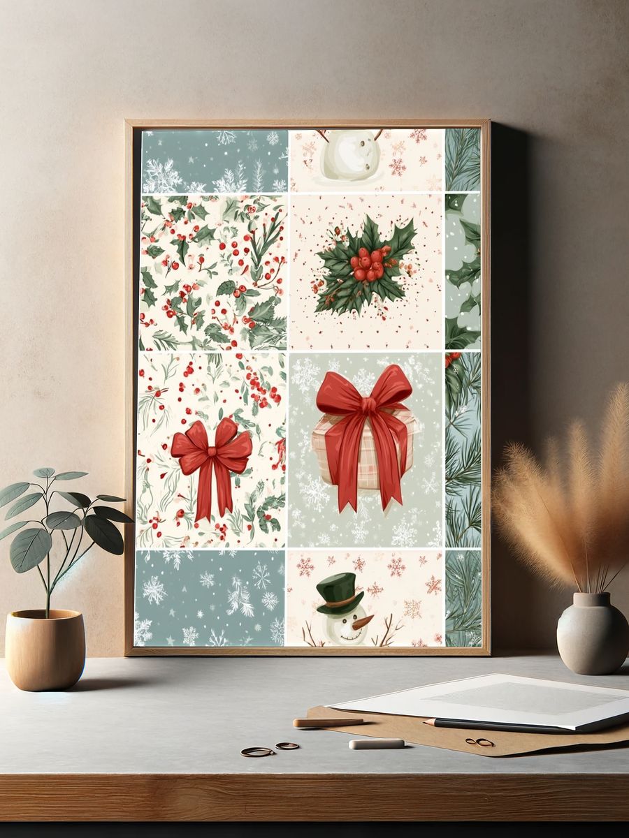 Christmas Botanical Gift Wrap Poster. — room view 2