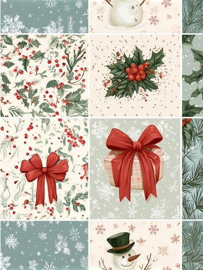 Christmas Botanical Gift Wrap Poster.